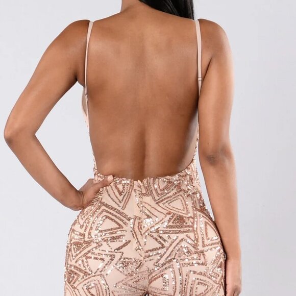 GLAMOUR GIRL BLACK NUDE SEQUIN JUMPSUIT - Picture 10 of 11